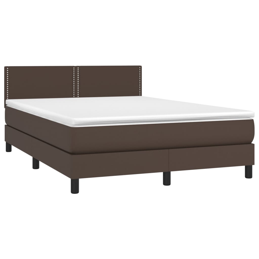 vidaXL Cama box spring c/ colchão/LED 140x200 cm couro artif. castanho