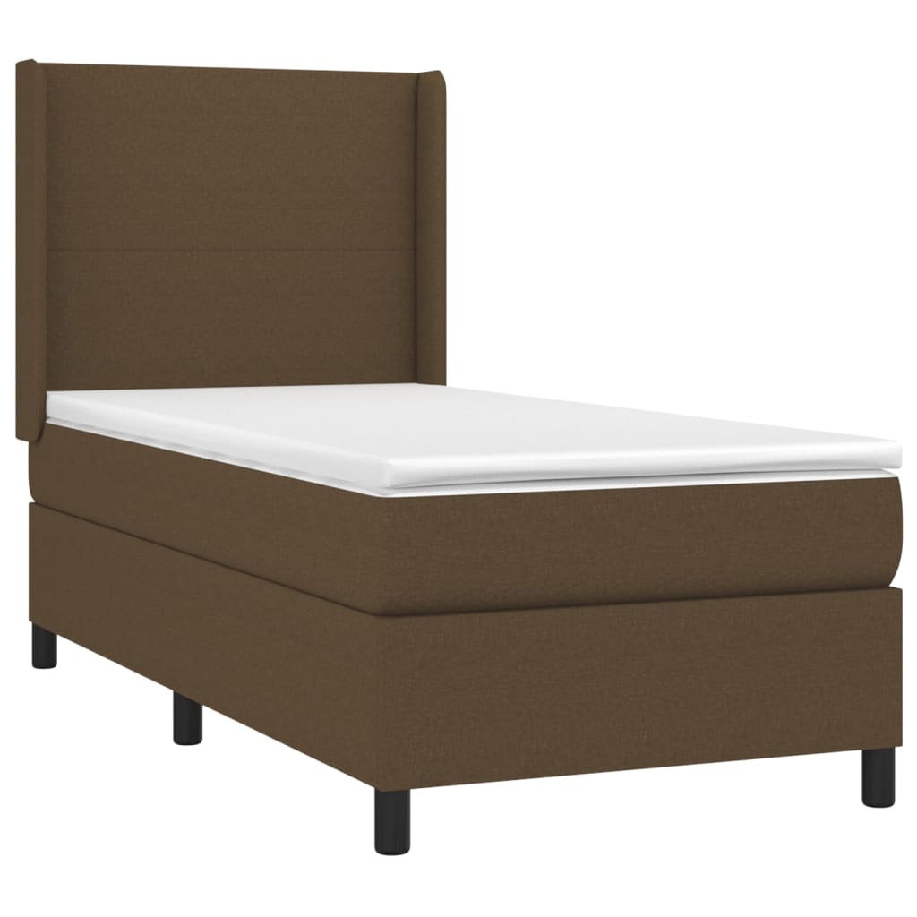 vidaXL Cama box spring c/ colchão/LED 90x200 cm tecido castanho-escuro