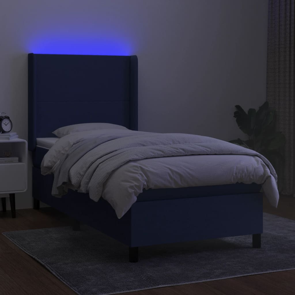 vidaXL Cama box spring c/ colchão e LED 90x190 cm tecido azul