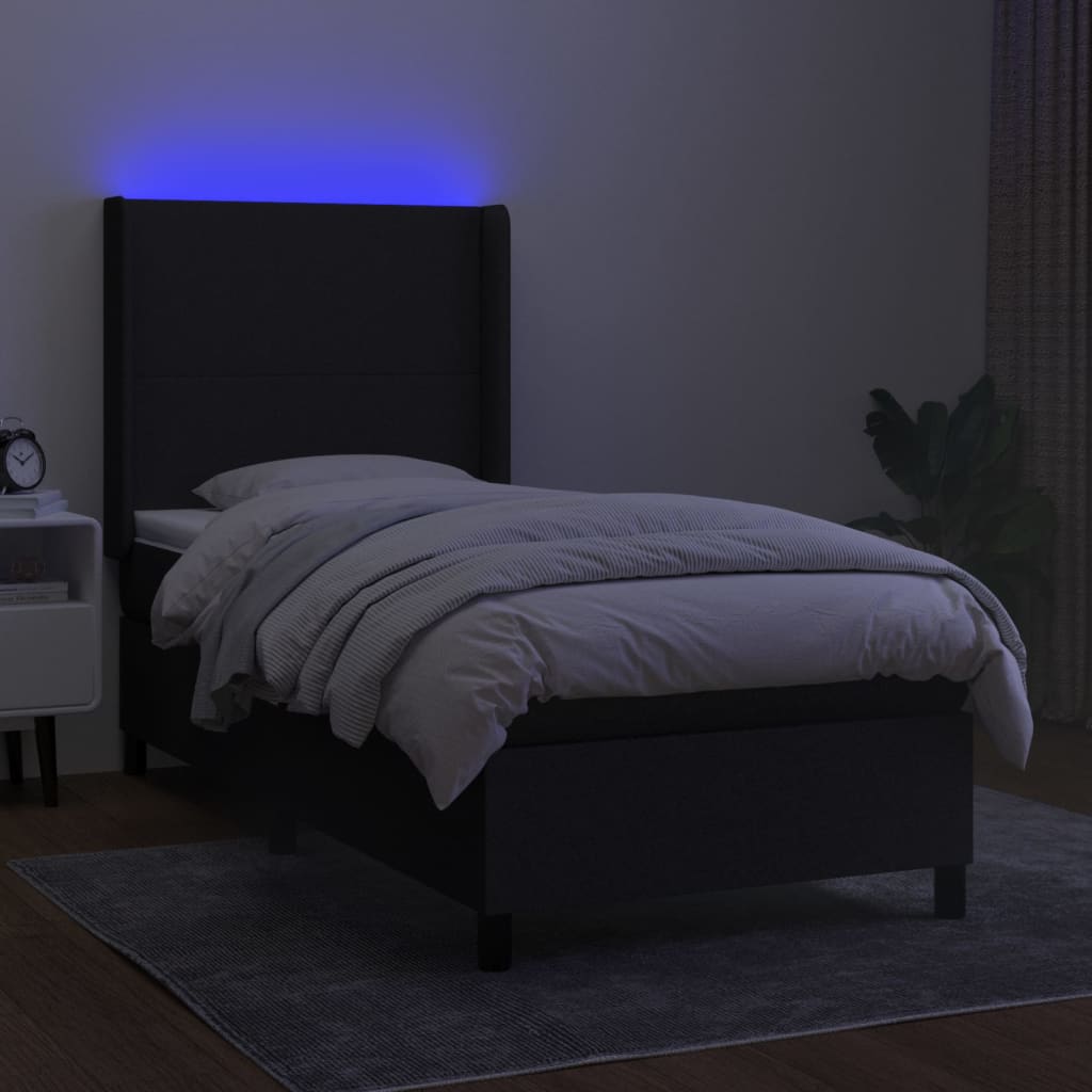 vidaXL Cama box spring c/ colchão e LED 100x200 cm tecido preto