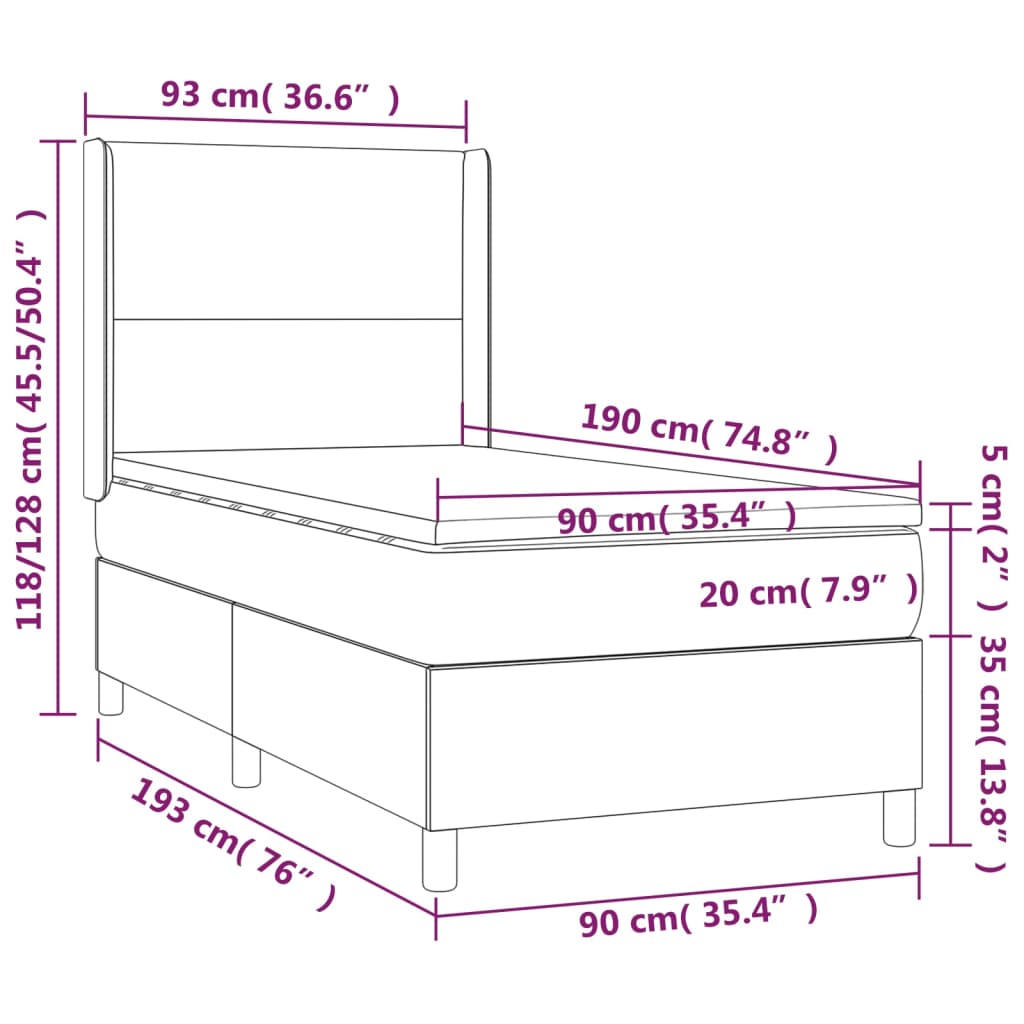 vidaXL Cama box spring c/ colchão e LED 90x190 cm tecido azul