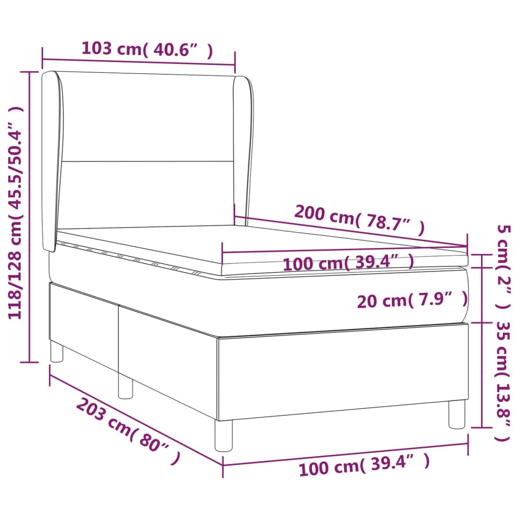 vidaXL Cama box spring c/ colchão e LED 100x200 cm tecido preto