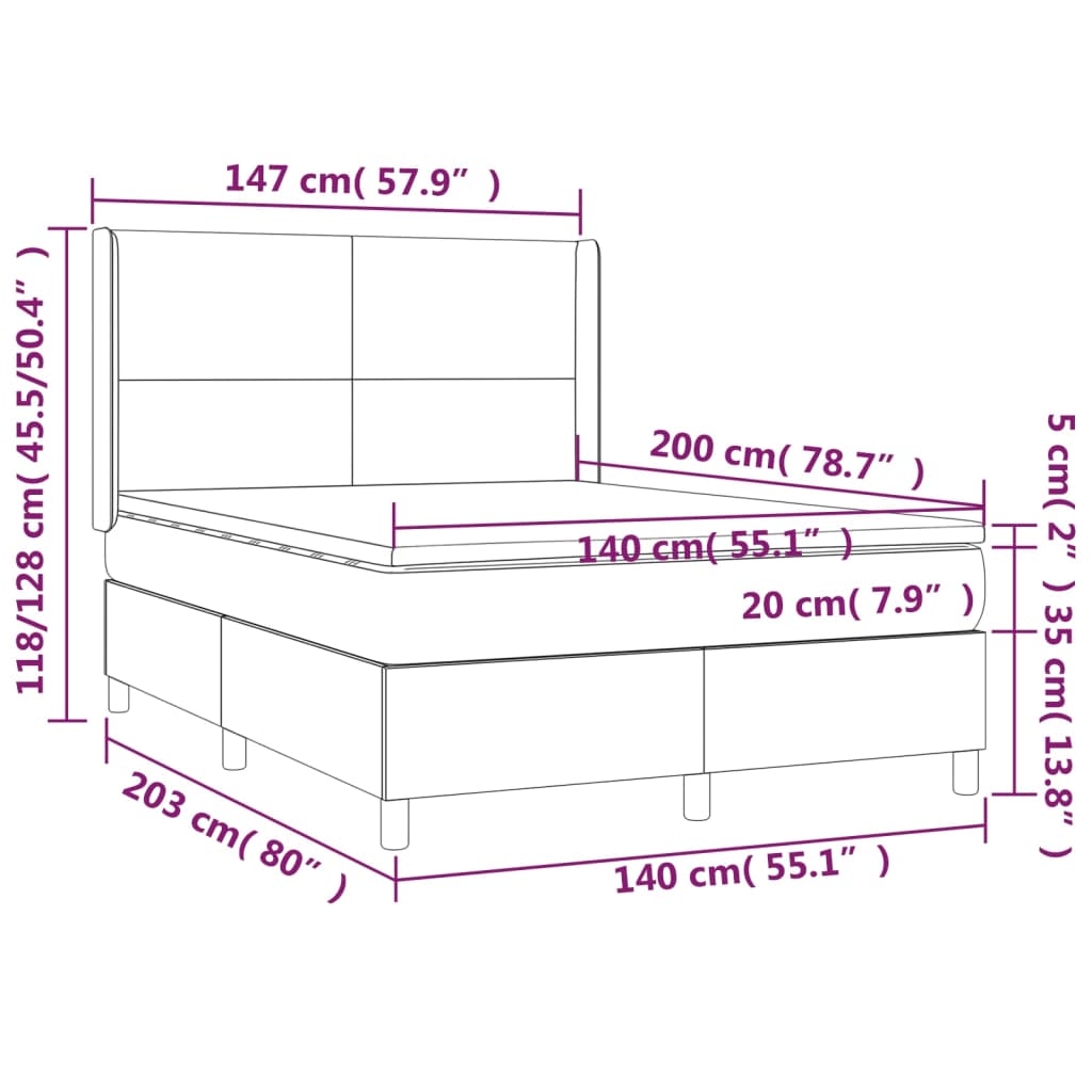 vidaXL Cama box spring c/ colchão e LED 140x200 cm tecido azul