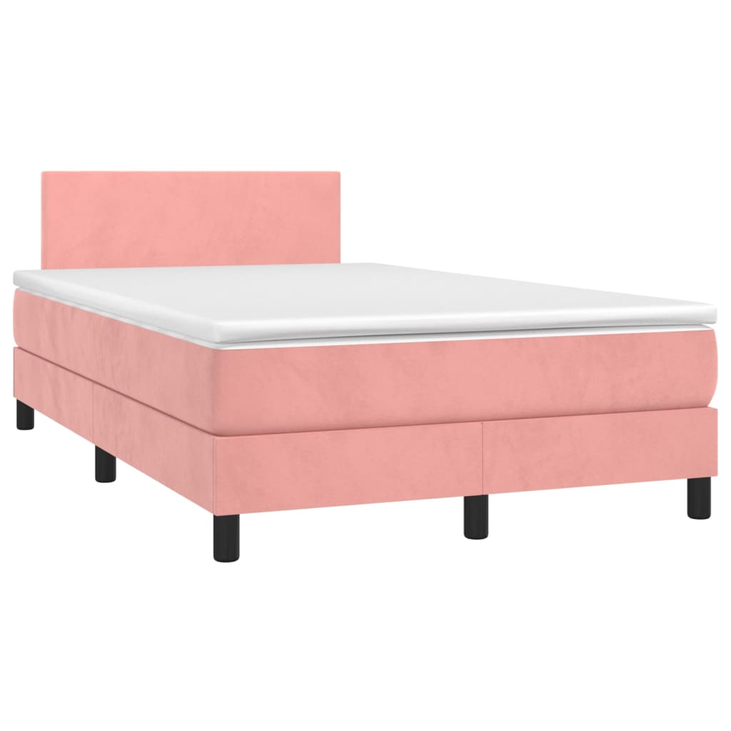 vidaXL Cama box spring c/ colchão/LED 120x200 cm veludo rosa