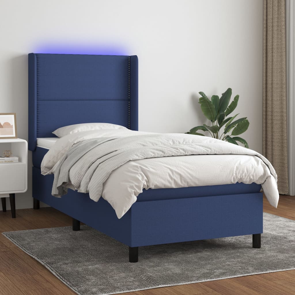 vidaXL Cama box spring c/ colchão e LED 100x200 cm tecido azul