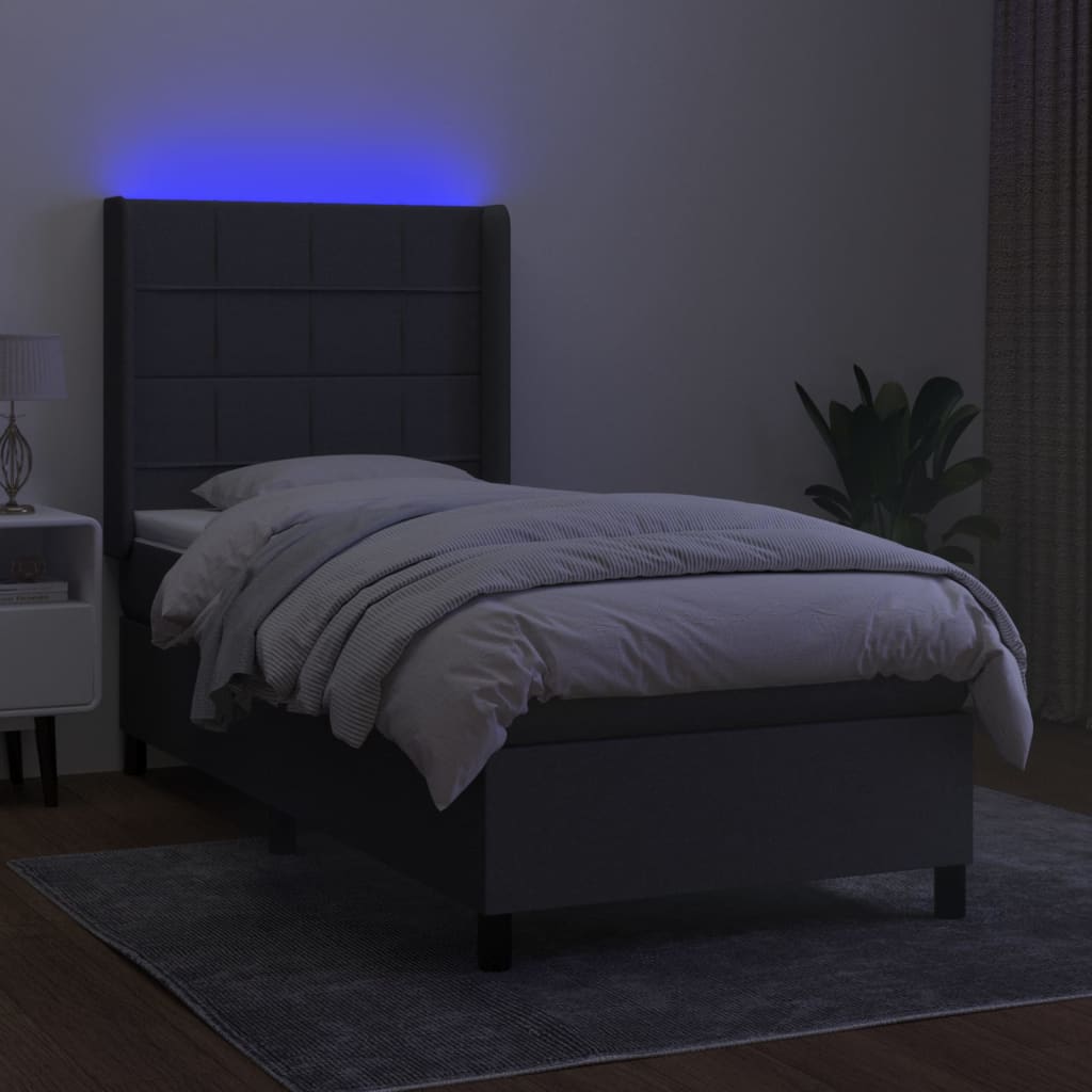 vidaXL Cama box spring c/ colchão e LED 90x190 cm tecido cinza-escuro