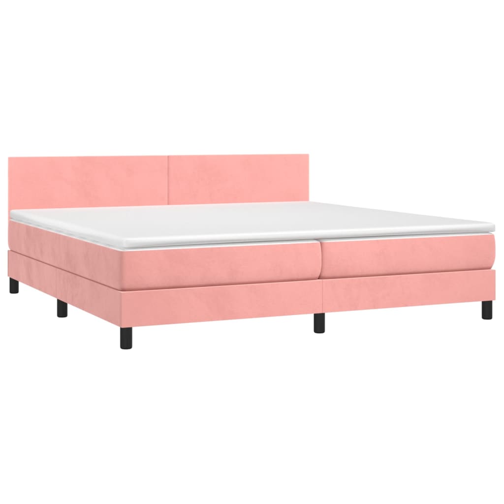 vidaXL Cama box spring c/ colchão/LED 200x200 cm veludo rosa