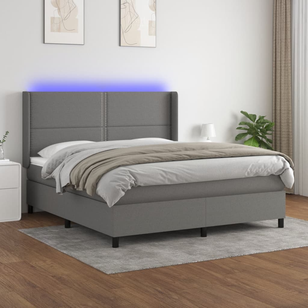 vidaXL Cama box spring c/ colchão e LED 160x200 cm tecido cinza-escuro