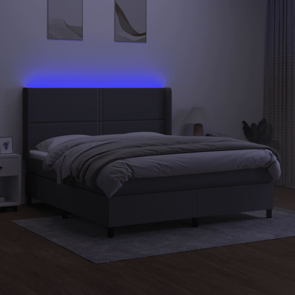 vidaXL Cama box spring c/ colchão e LED 160x200 cm tecido cinza-escuro