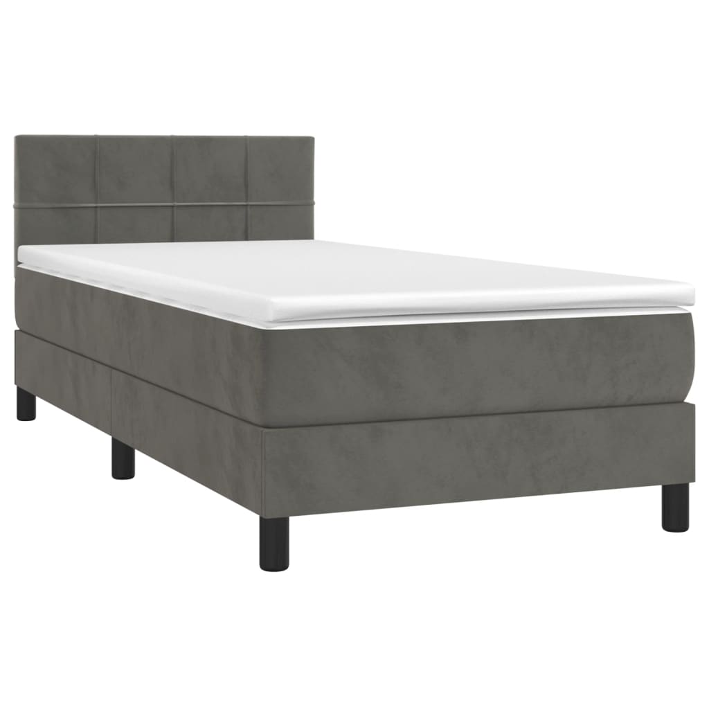 vidaXL Cama box spring c/ colchão/LED 100x200cm veludo cinzento-escuro