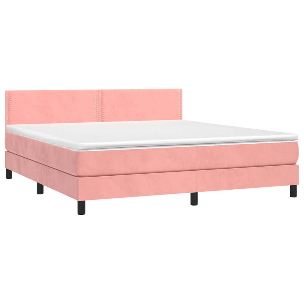 vidaXL Cama box spring c/ colchão/LED 180x200 cm veludo rosa