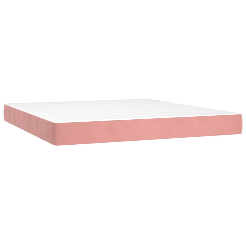 vidaXL Cama box spring c/ colchão/LED 180x200 cm veludo rosa