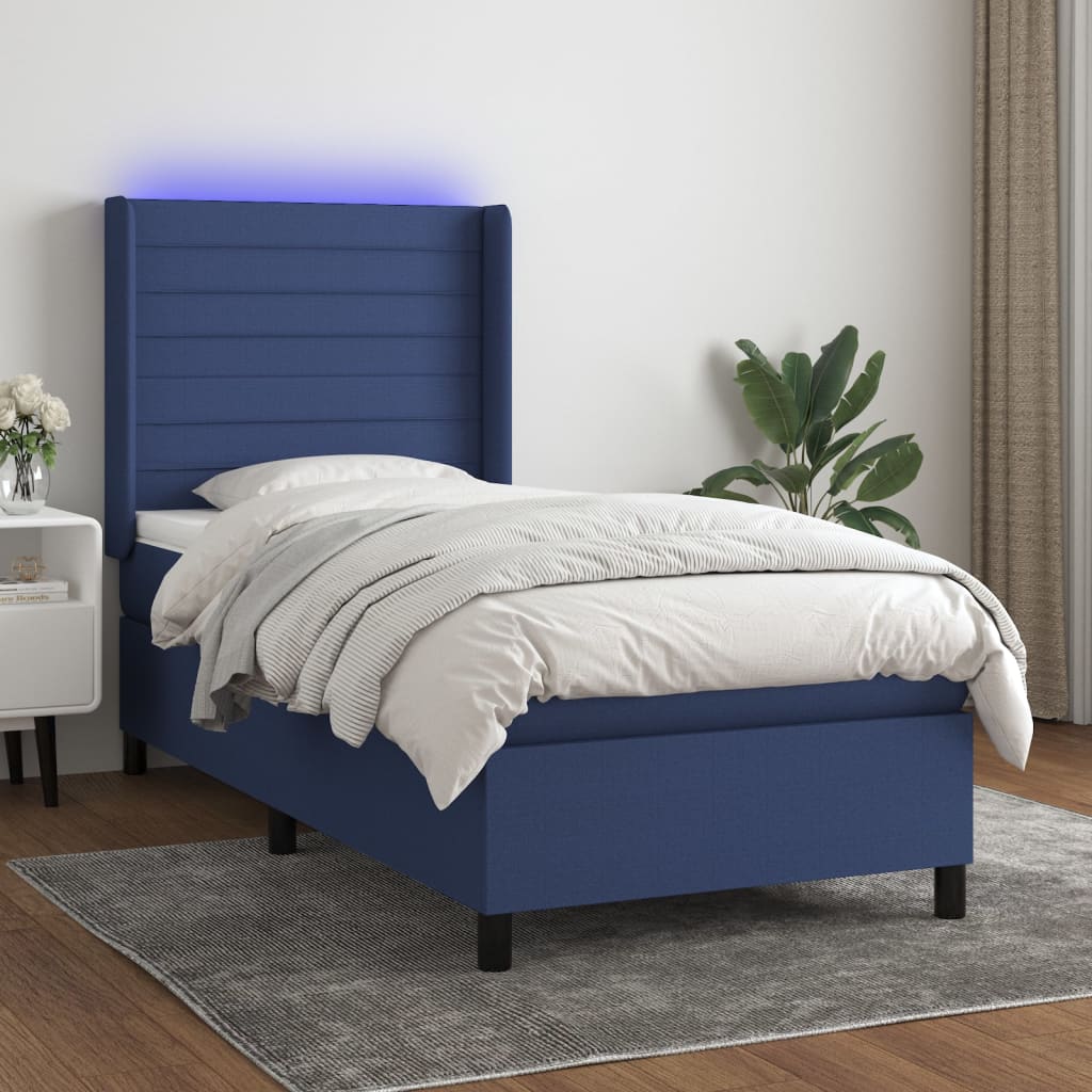 vidaXL Cama box spring c/ colchão e LED 80x200 cm tecido azul