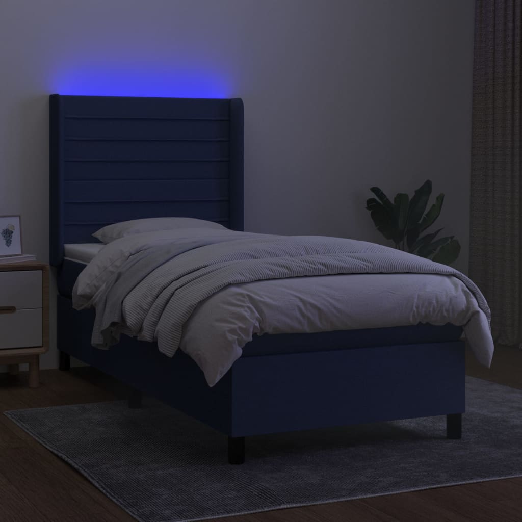 vidaXL Cama box spring c/ colchão e LED 80x200 cm tecido azul