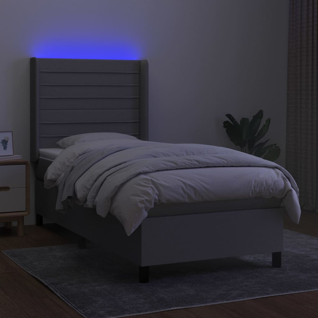 vidaXL Cama box spring c/ colchão e LED 90x190 cm tecido cinza-claro