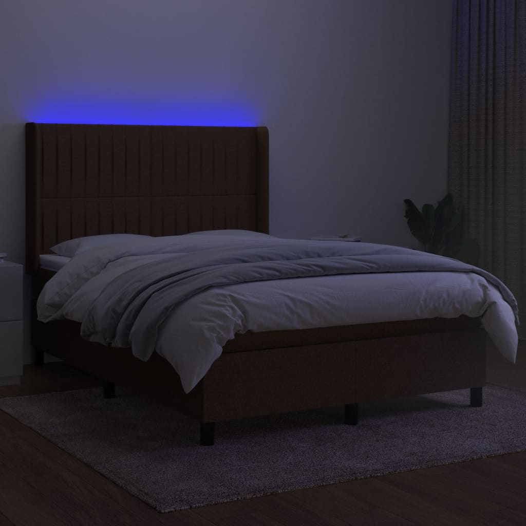 vidaXL Cama box spring c/ colchão/LED 140x190cm tecido castanho-escuro