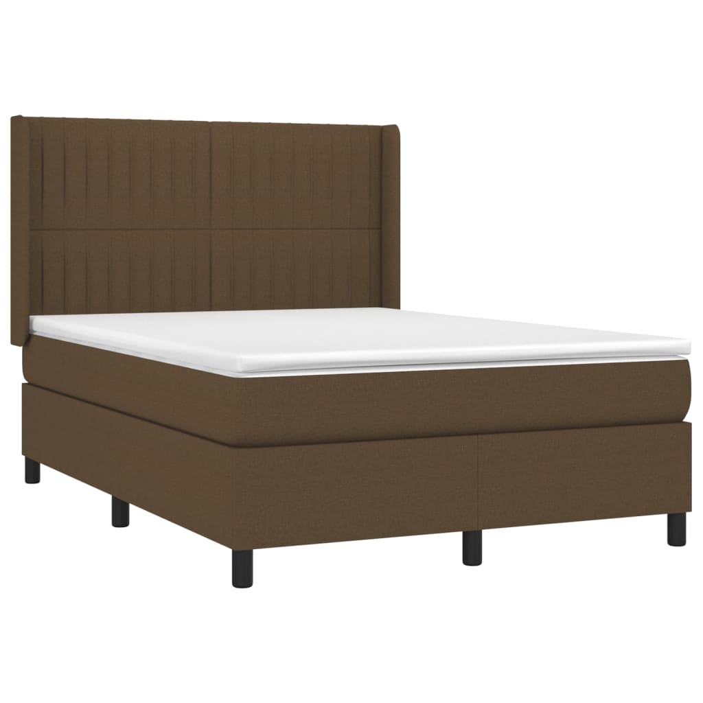 vidaXL Cama box spring c/ colchão/LED 140x190cm tecido castanho-escuro