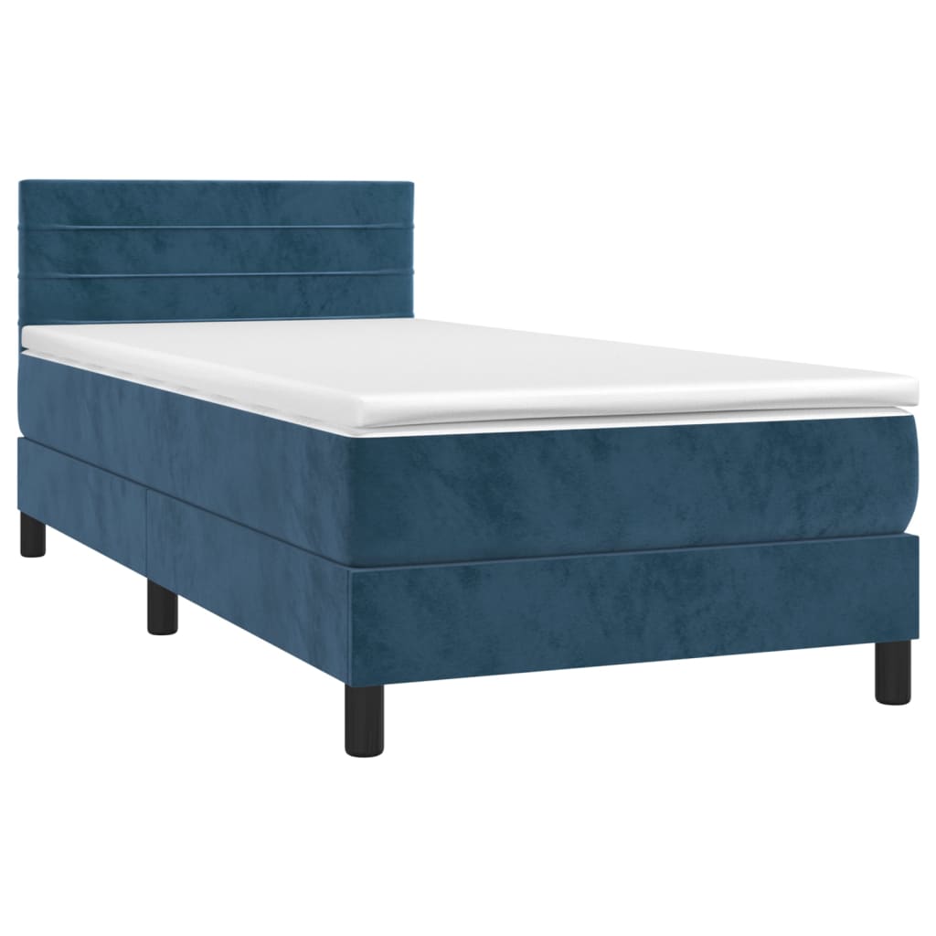 vidaXL Cama box spring c/ colchão/LED 100x200 cm veludo azul-escuro