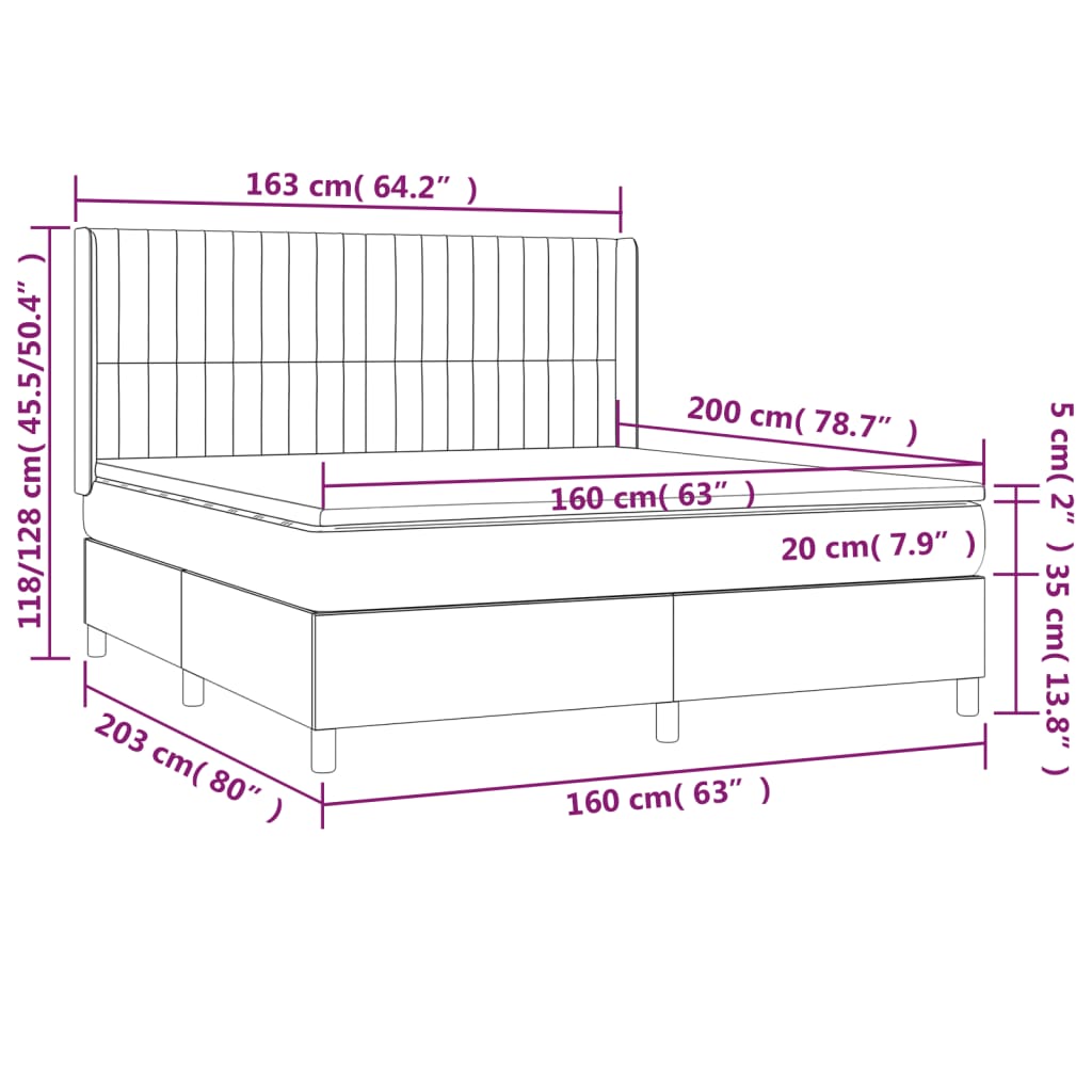 vidaXL Cama box spring c/ colchão e LED 160x200 cm tecido preto