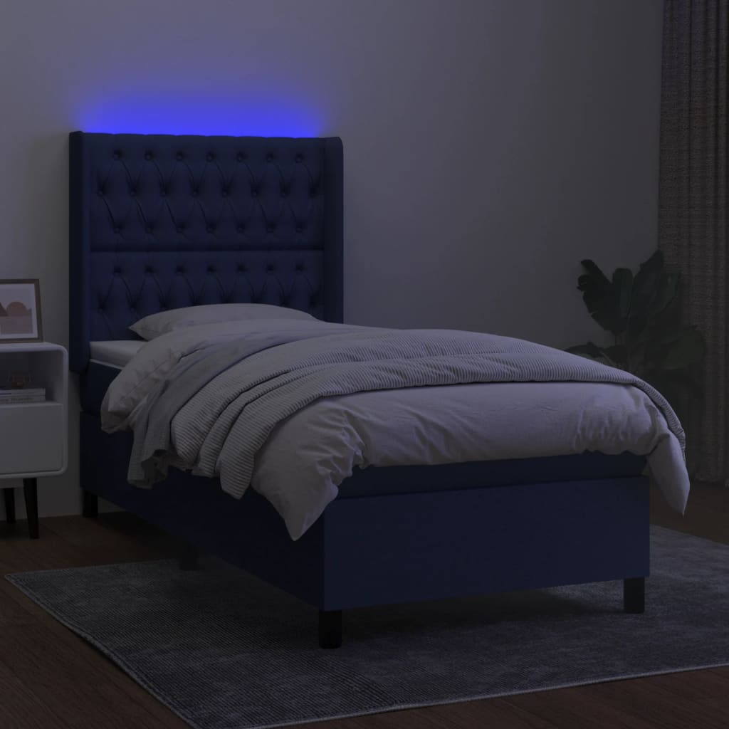 vidaXL Cama box spring c/ colchão e LED 90x190 cm tecido azul