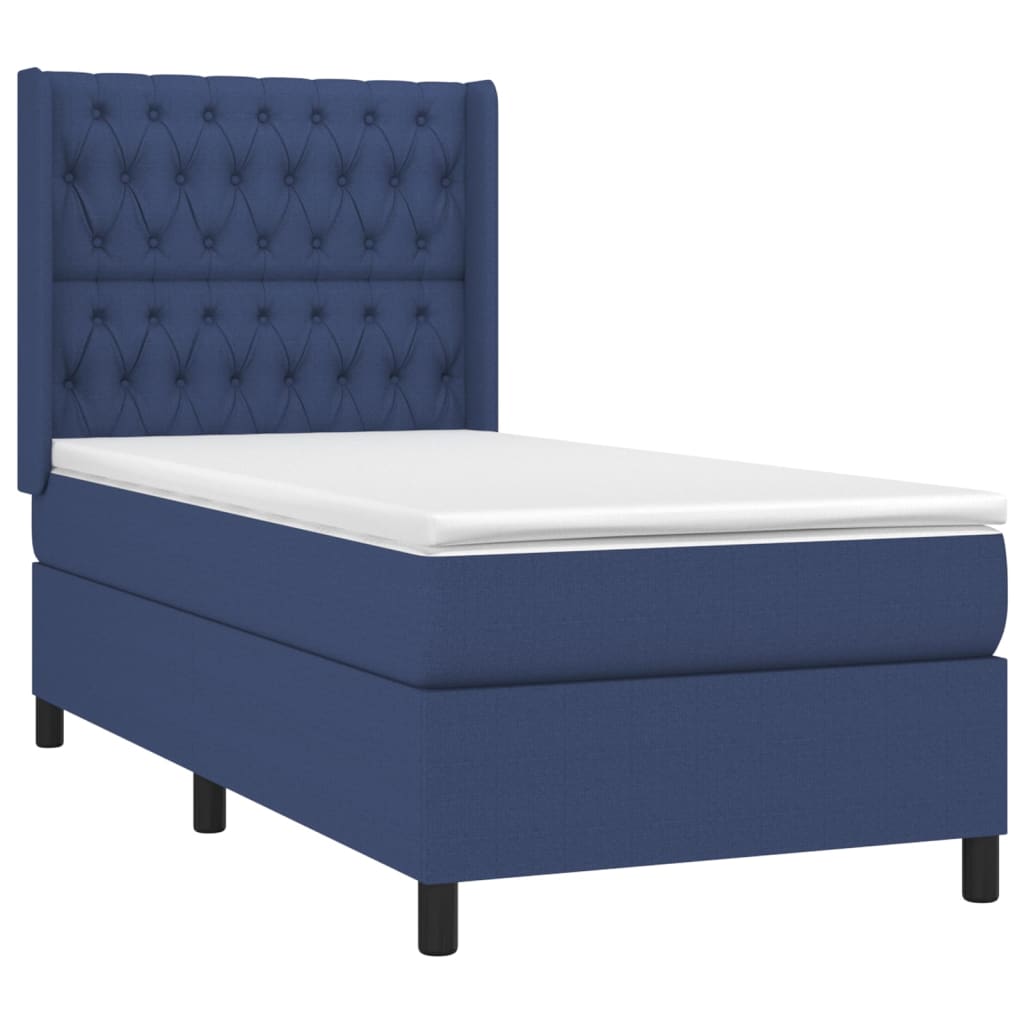 vidaXL Cama box spring c/ colchão e LED 90x190 cm tecido azul