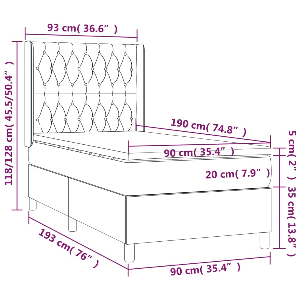 vidaXL Cama box spring c/ colchão e LED 90x190 cm tecido azul