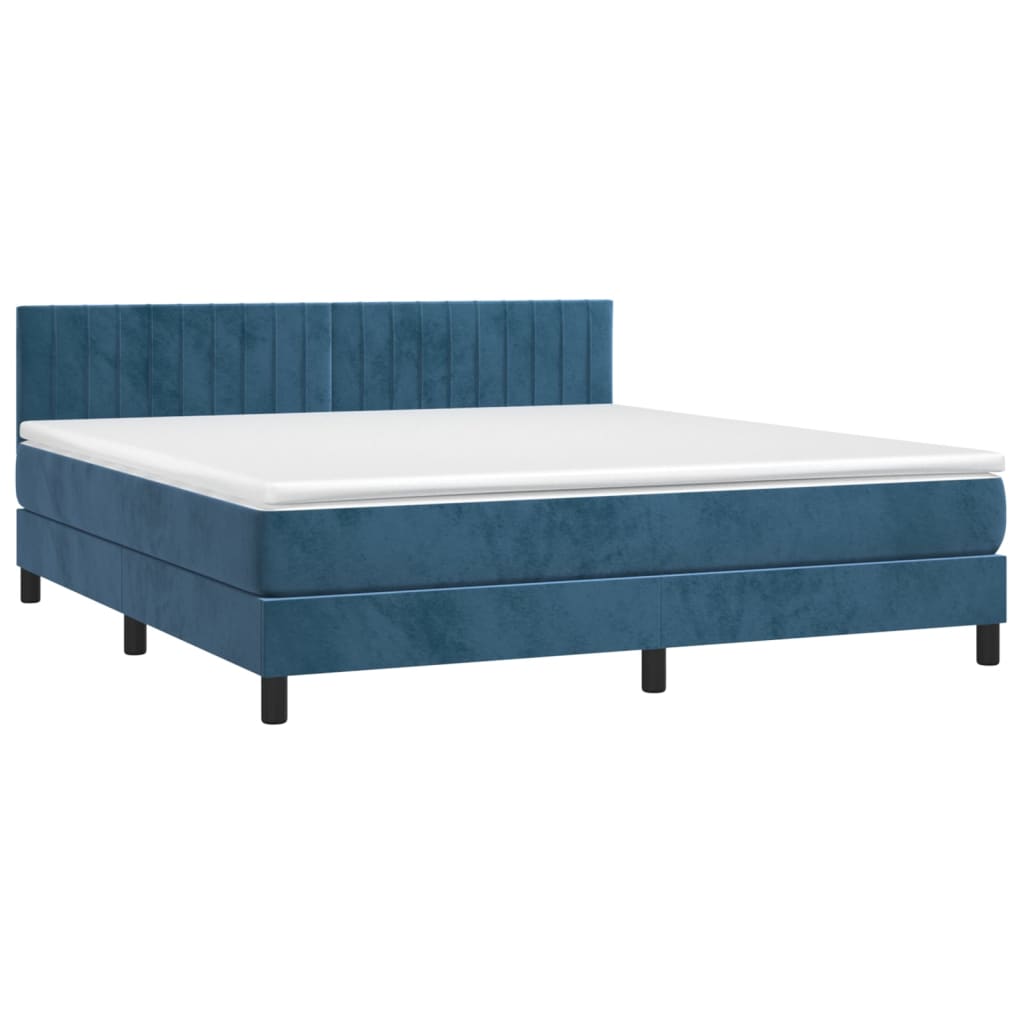 vidaXL Cama box spring c/ colchão/LED 160x200 cm veludo azul-escuro