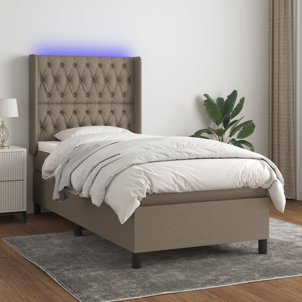 vidaXL Cama box spring colchão/LED 100x200cm tecido cinza-acastanhado