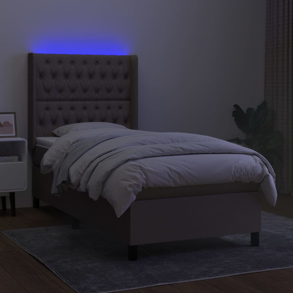 vidaXL Cama box spring colchão/LED 100x200cm tecido cinza-acastanhado