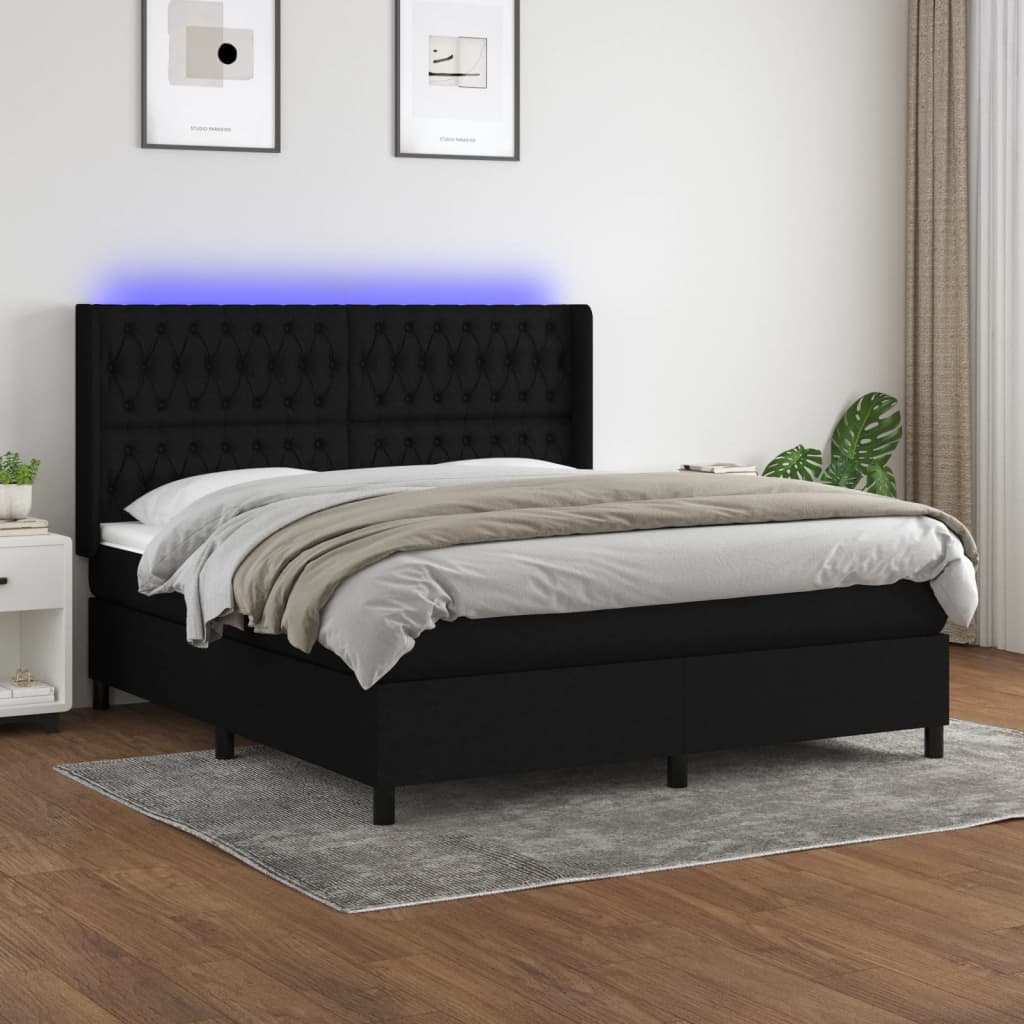 vidaXL Cama box spring c/ colchão e LED 180x200 cm tecido preto