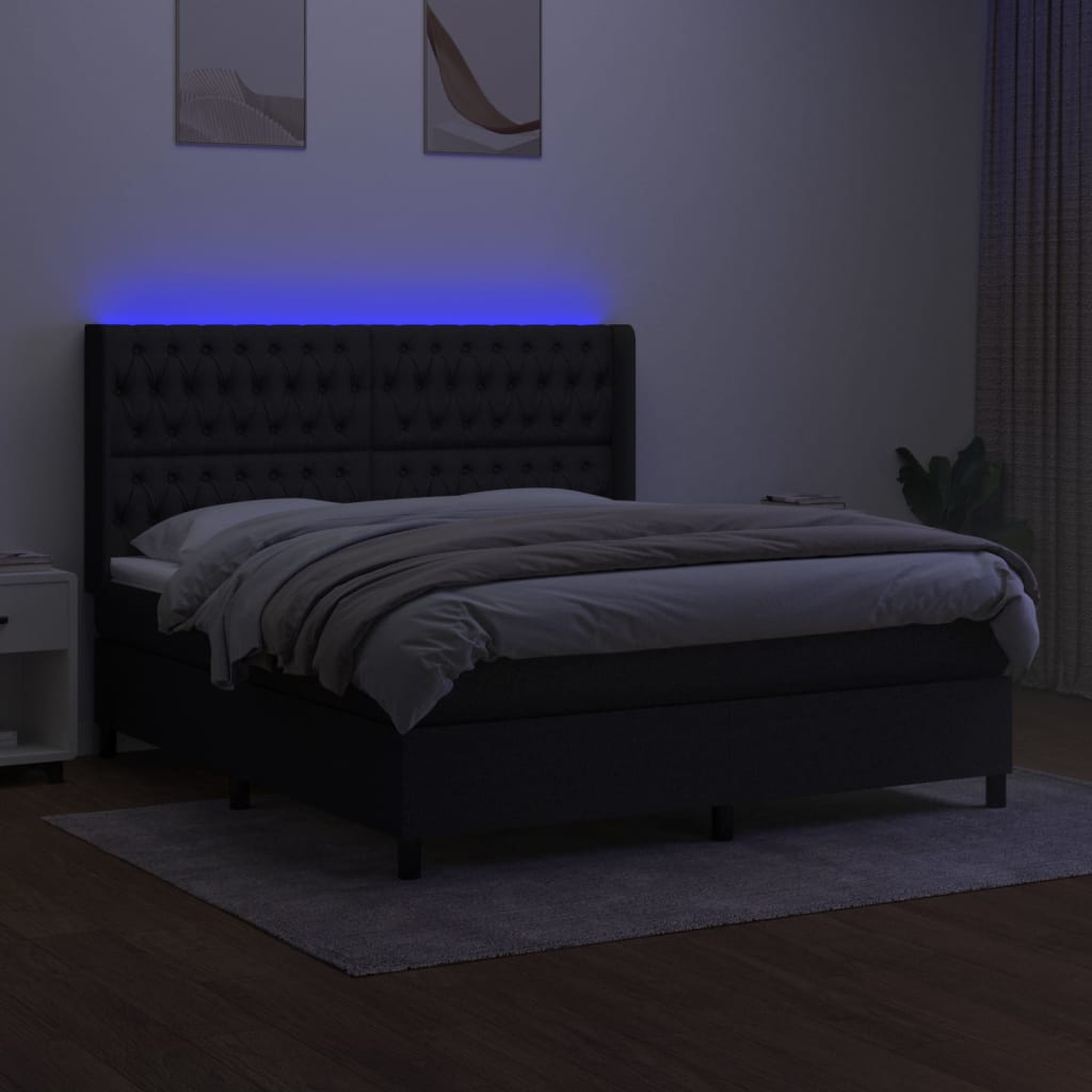 vidaXL Cama box spring c/ colchão e LED 180x200 cm tecido preto