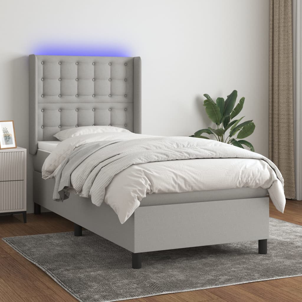 vidaXL Cama box spring c/ colchão e LED 80x200 cm tecido cinza-claro