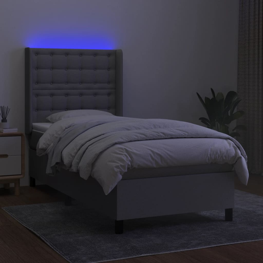 vidaXL Cama box spring c/ colchão e LED 80x200 cm tecido cinza-claro