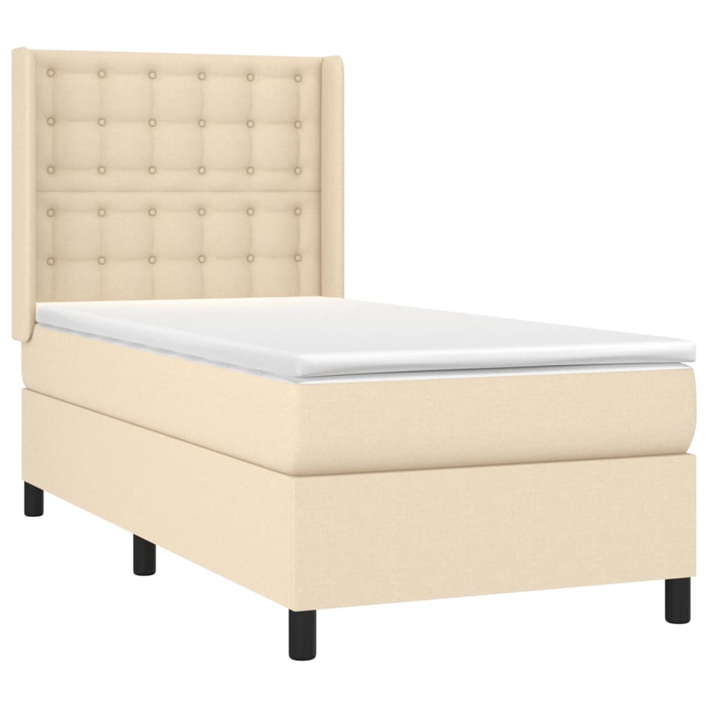 vidaXL Cama box spring c/ colchão e LED 90x200 cm tecido cor creme