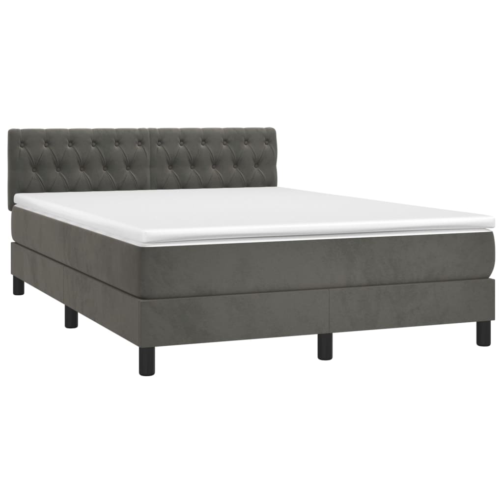 vidaXL Cama box spring c/ colchão/LED 140x190cm veludo cinzento-escuro