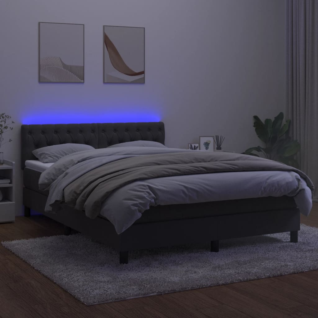 vidaXL Cama box spring c/ colchão/LED 140x190cm veludo cinzento-escuro