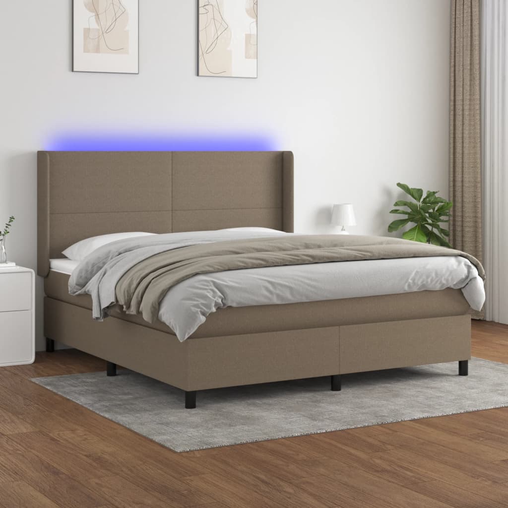 vidaXL Cama box spring colchão/LED 180x200cm tecido cinza-acastanhado