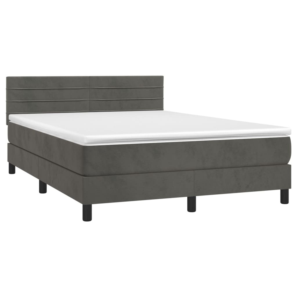 vidaXL Cama box spring c/ colchão/LED 140x200cm veludo cinzento-escuro