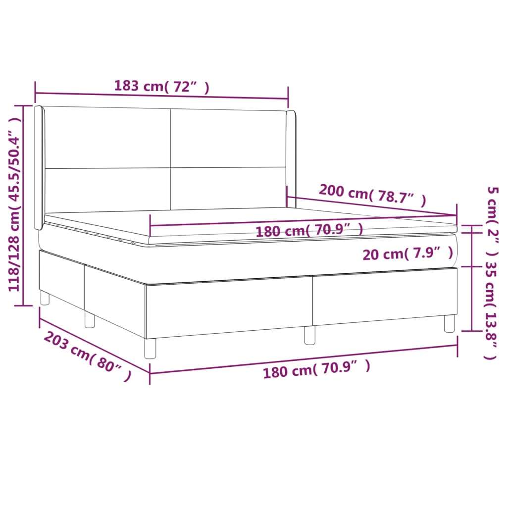 vidaXL Cama box spring colchão/LED 180x200cm tecido cinza-acastanhado