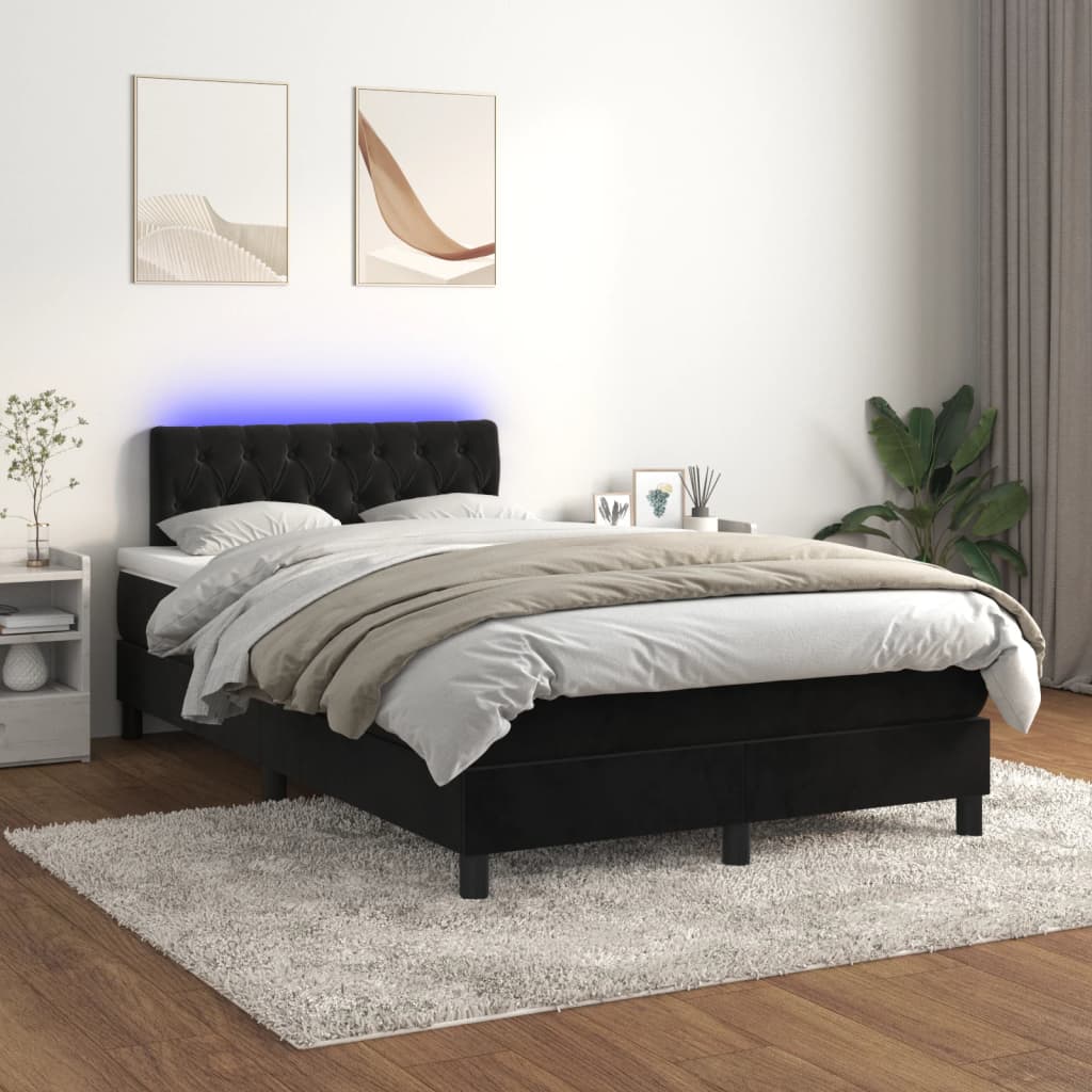 vidaXL Cama box spring c/ colchão/LED 120x200 cm veludo preto