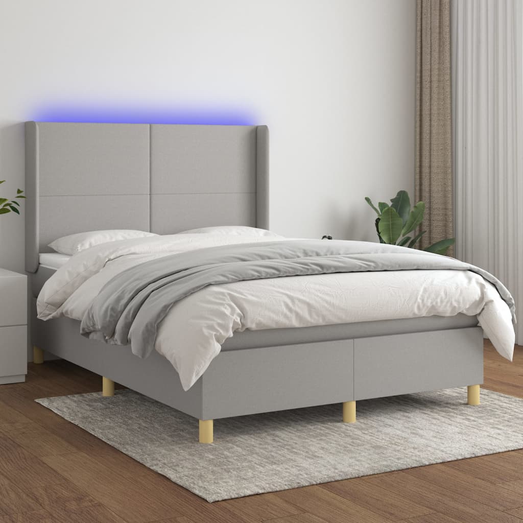 vidaXL Cama box spring c/ colchão e LED 140x200 cm tecido cinza-claro