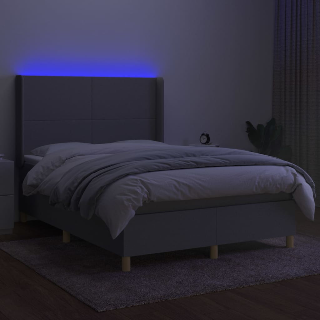 vidaXL Cama box spring c/ colchão e LED 140x200 cm tecido cinza-claro