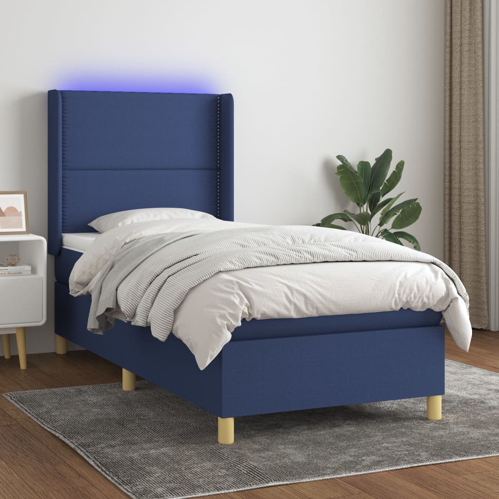 vidaXL Cama box spring c/ colchão e LED 80x200 cm tecido azul