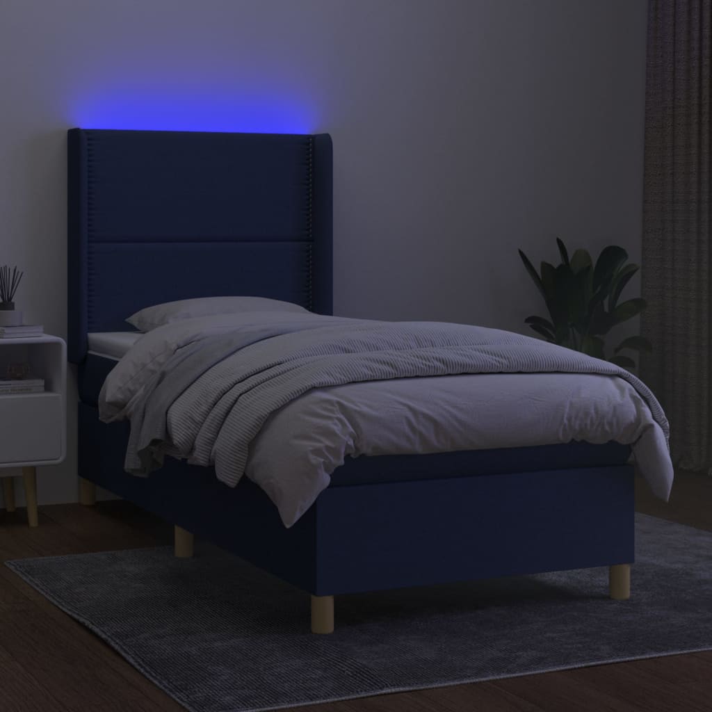 vidaXL Cama box spring c/ colchão e LED 80x200 cm tecido azul