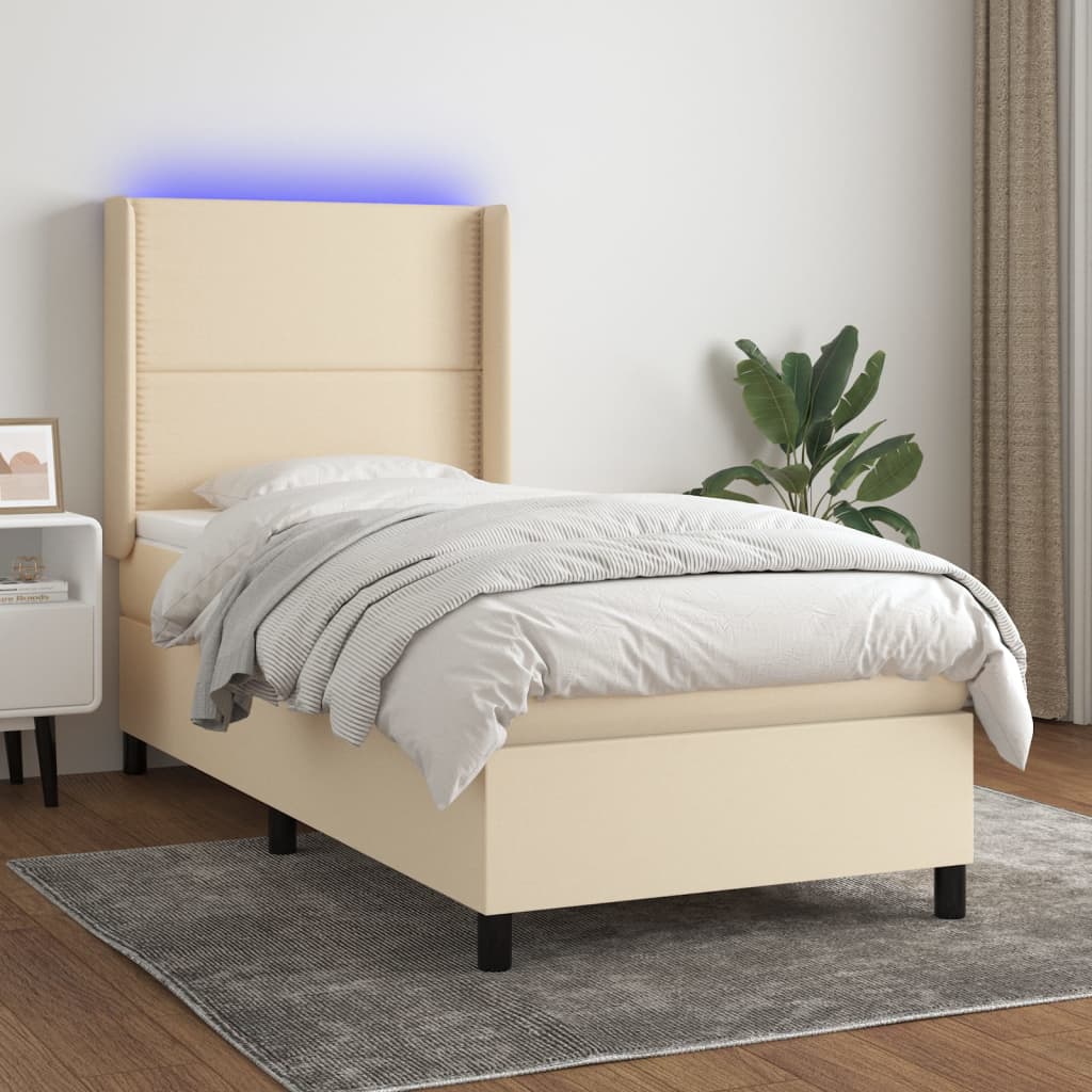 vidaXL Cama box spring c/ colchão e LED 80x200 cm tecido cor creme