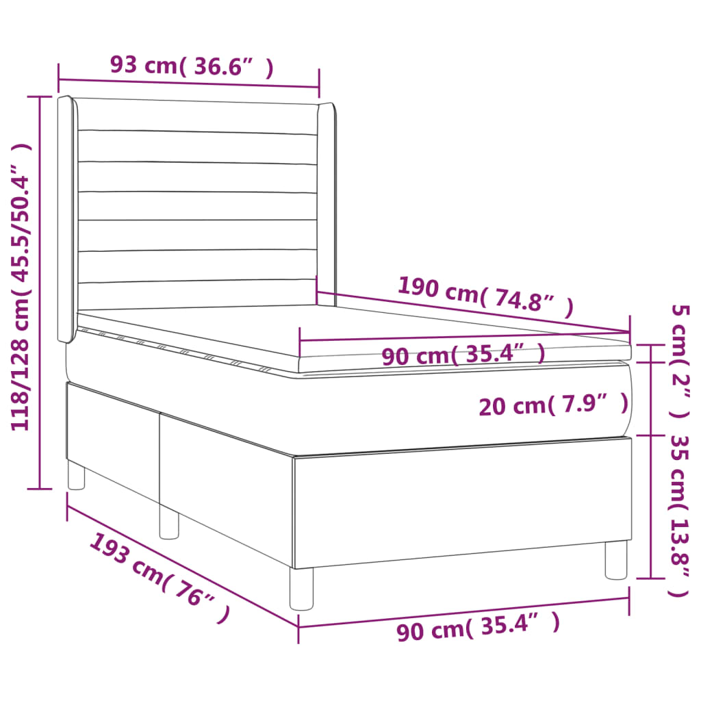 vidaXL Cama box spring c/ colchão e LED 90x190 cm tecido azul