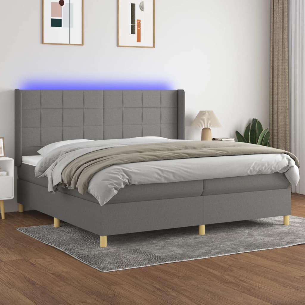 vidaXL Cama box spring c/ colchão e LED 200x200 cm tecido cinza-escuro