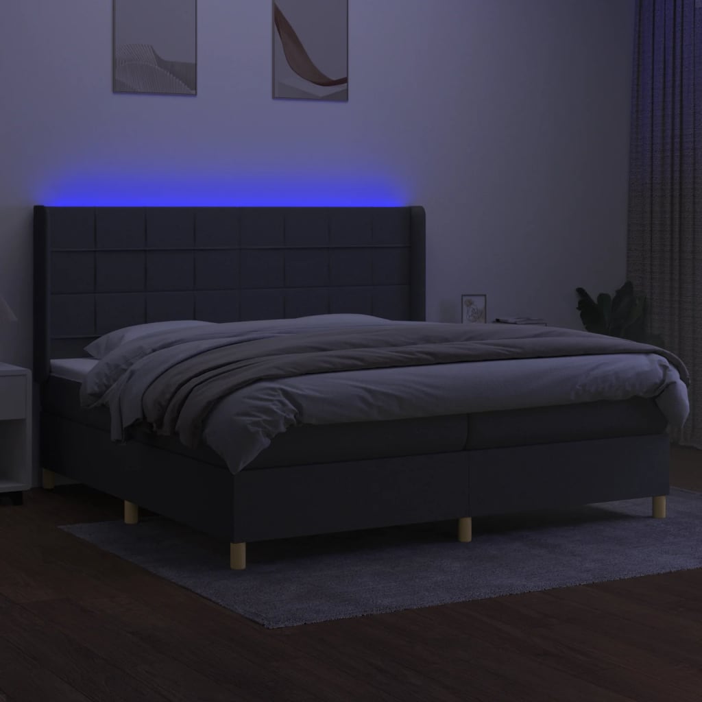 vidaXL Cama box spring c/ colchão e LED 200x200 cm tecido cinza-escuro