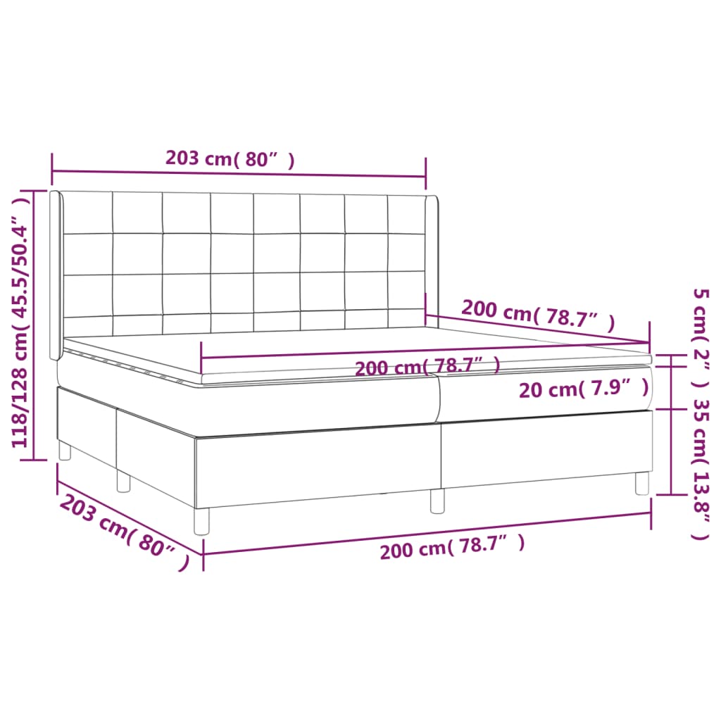 vidaXL Cama box spring c/ colchão e LED 200x200 cm tecido cinza-escuro