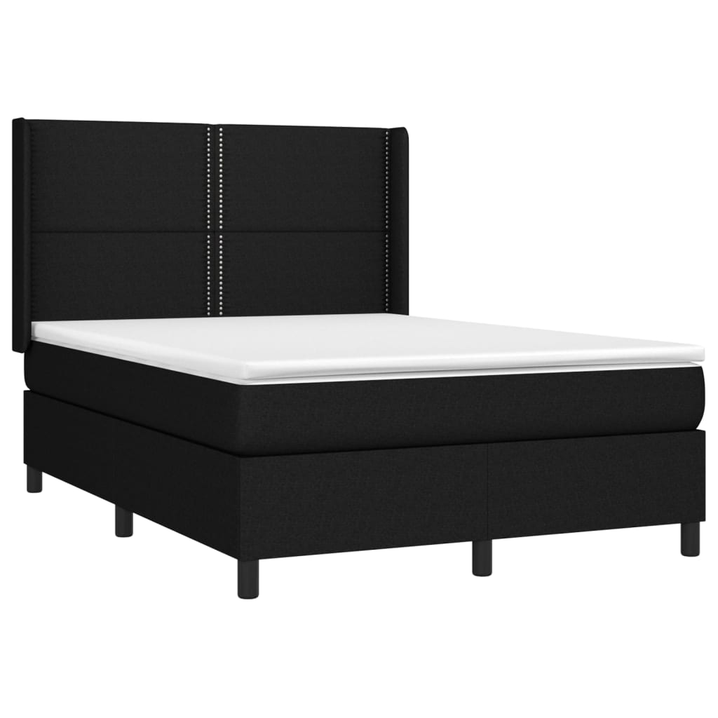 vidaXL Cama box spring c/ colchão e LED 140x190 cm tecido preto